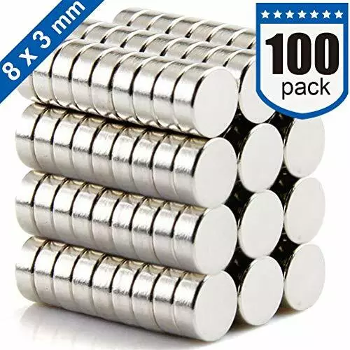 Small Magnets Tiny Magnets Round Magnets for Craft,Premium Nickel,8 x 3mm,100Pcs
