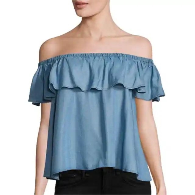 Rebecca Minkoff womens chambray off shoulder X-Small blouse/Top.