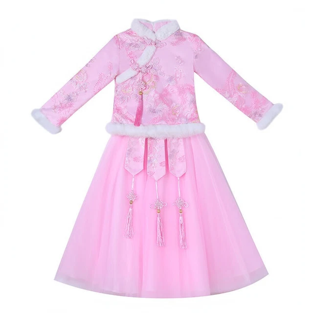 Bambini Ricamato Cheongsam Abito Cinese Anno Nuovo Ttang Pile Foderato