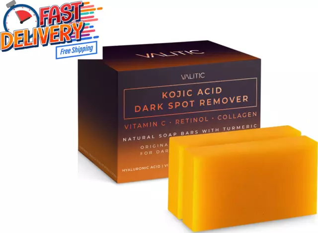 VALITIC Kojic Acid Dark Spot Remover Soap Bars with Vitamin C,Retinol,2 Pack USA