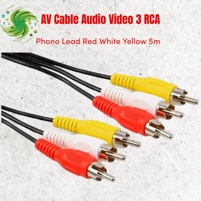 AV Cable Audio Video 3 RCA Phono Lead Red White Yellow Male to Male Composite 5m