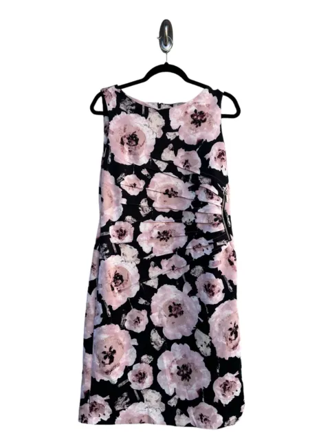 Ivanka Trump Sleeveless Dress Floral Print Starburst Sheath Size 12 Black Pink