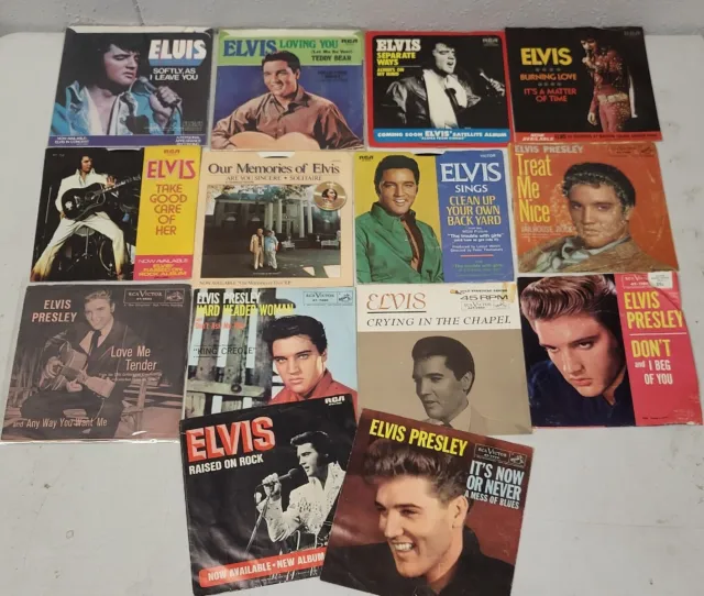 Elvis Presley Rock & Roll Lot Of 14 Picture Sleeve 45 Rpm Vinyl Records 7”