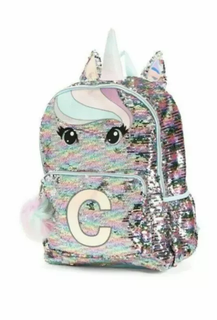 JUSTICE INITIAL BACKPACK UNICORN Initial C Pastel Flip Sequin Backpack ...