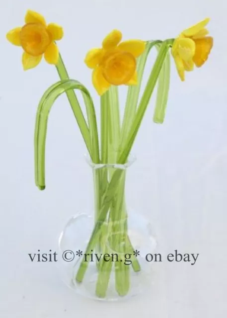 Glass Flowers Gift In A Vase Daffodils Beautiful Set Of Glass Daffodils New Gift