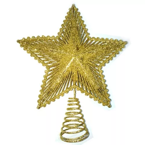 Puntale Albero Di Natale Stella Natalizia Colore Oro Brillantinata Decorazione