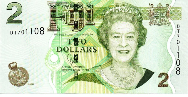 2012 Fiji 2 Dollar Bank Note P 109b Gem Uncirculated QEII DT 701108 as pictured