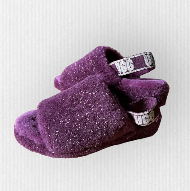 UGG Fluff Yeah Womens Slip On Slingback Slide Platform Slipper 10 Purple Silver