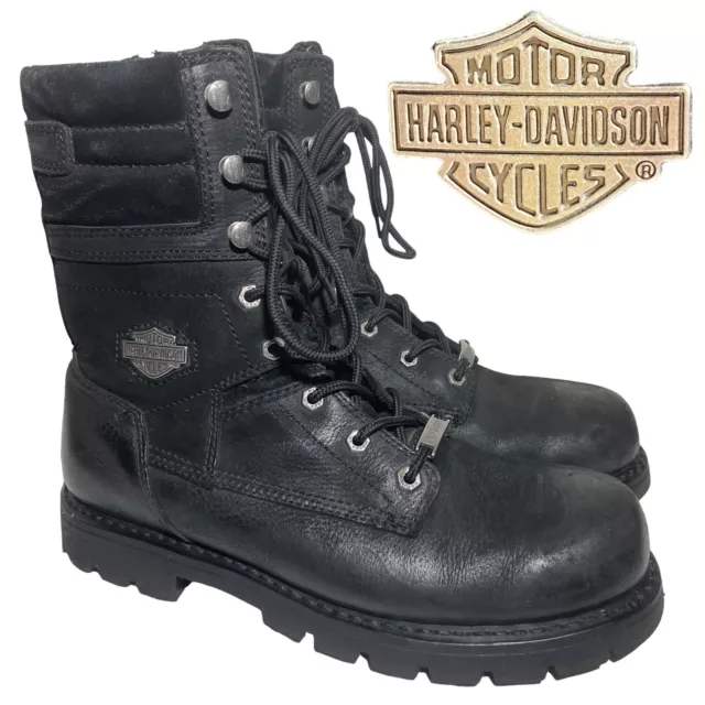 Harley-Davidson Moto Boots Men's Size 9.5 Black Leather Lace Up Zip Ankle Combat
