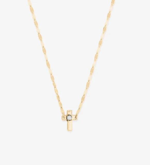 $690 New Lana Jewelry Solo Diamond Mini Cross Crossary Yellow 14k Gold Necklace