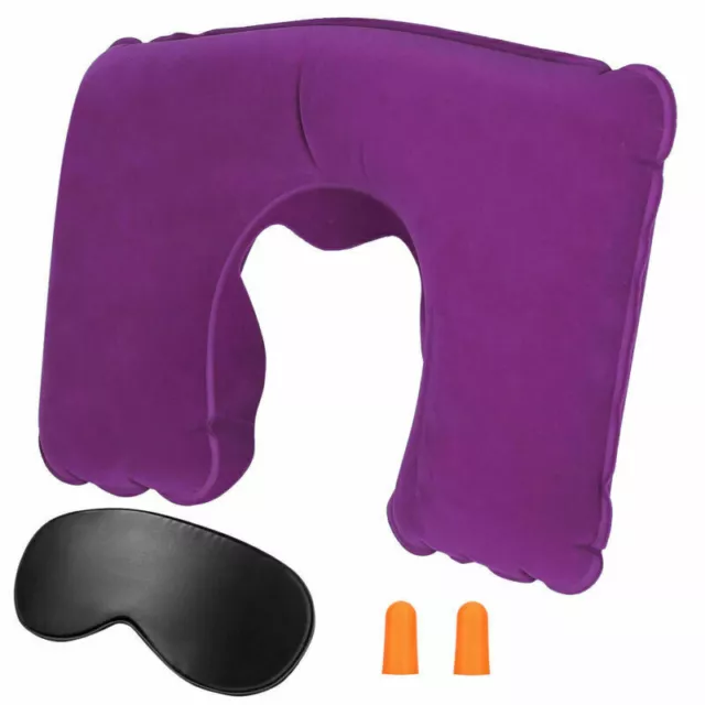 Inflatable Car Airplane Travel Sleep Head Neck Rest Office Nap Pillow + Eye Mask 11