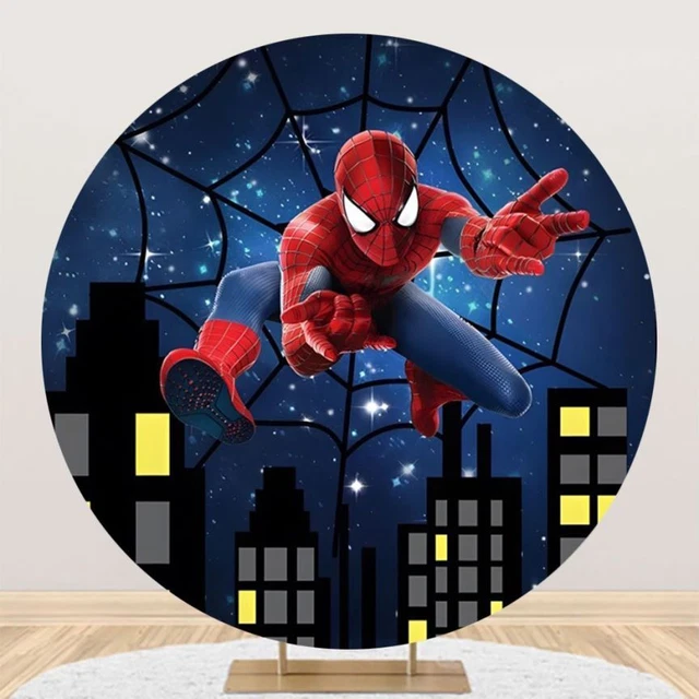 Round Superhero City Spiderman Backdrop Birthday Party Photo Background Supplies