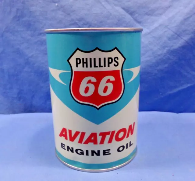 FULL * 1970s era PHILLIPS 66 AVIATION MOTOR OIL 1 qt. Metal Can Great! Condition