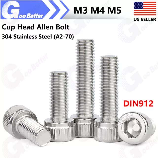 M3 M4 M5 A2 304 Stainless Steel Hexagon Socket Screws DIN912 Cup Head Allen Bolt