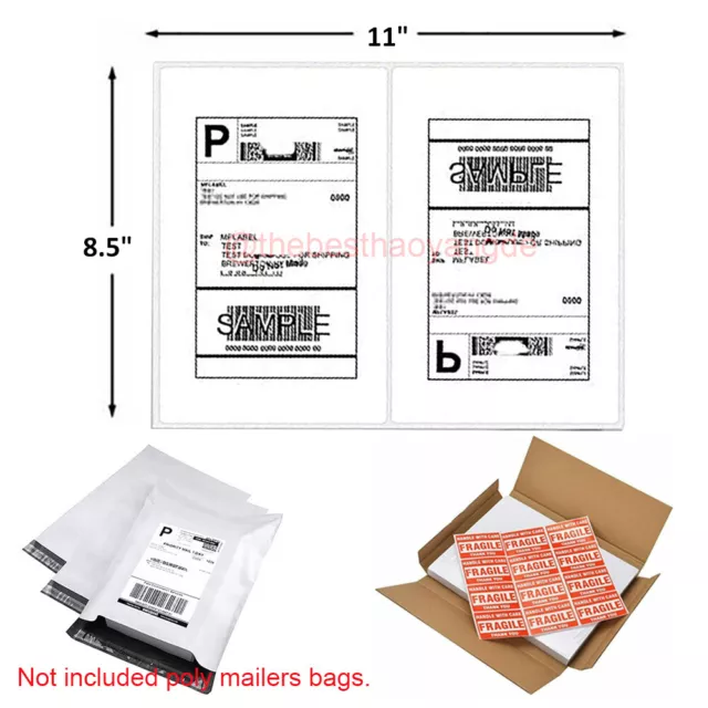 Round Corner Shipping Labels 8.5" x 5.5" Half Sheets Self Adhesive 2 Per Sheet