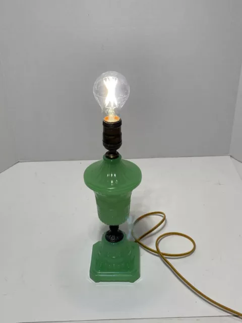 Antique Jadeite/Jadite Glass Lamp By Houzex Glass