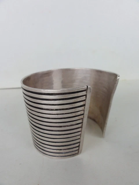 Bracelet Large Manchette Ancien En Argent Filigrane - Bijou Vintage - Occasion