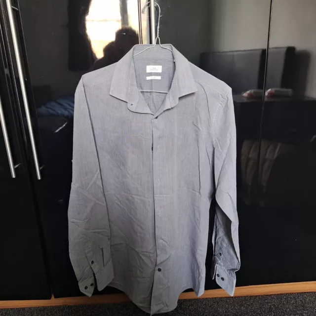 Men's Next Grey Slim Fit Shirt - 16" Collar