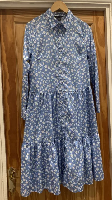 New Look Blue White Flowers Dress Size 10