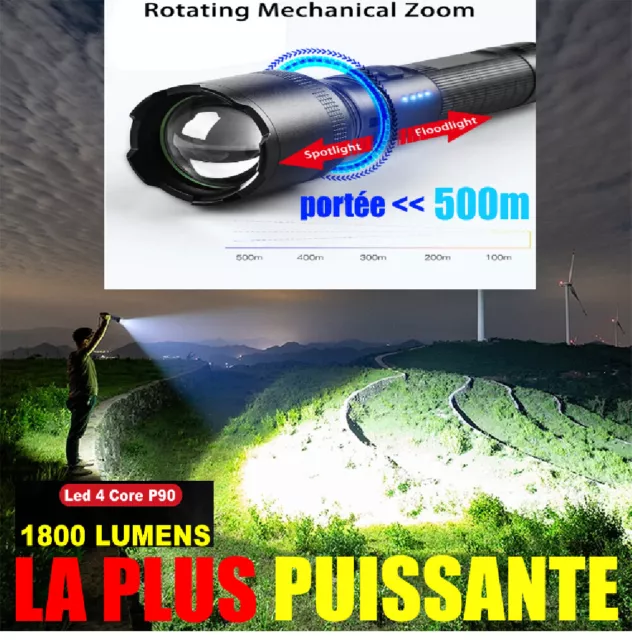 Lampe Torche Poche LED Rechargeable Camping Rando Tactique Militaire Etanche