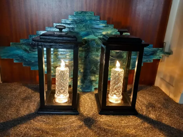 Wooden lanterns Pair With LED Candles