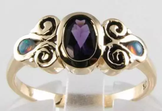 Lush 9K 9Ct Gold Amethyst Opal Art Deco Ins Etruscan Scroll  Ring Free Resize