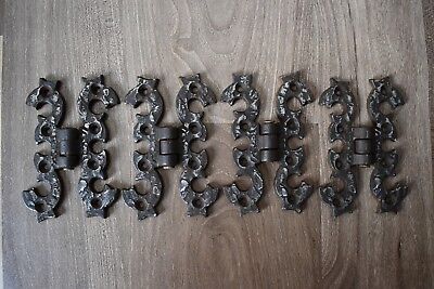 Vtg cast Iron French Gothic gate door tool box trunk chest hinges Barn Rusty 4pc