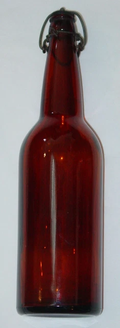 Antique Large Amber / Brown Bottle With Wire Bail & Rubber Plug-11 1/2" X 3 1/8"