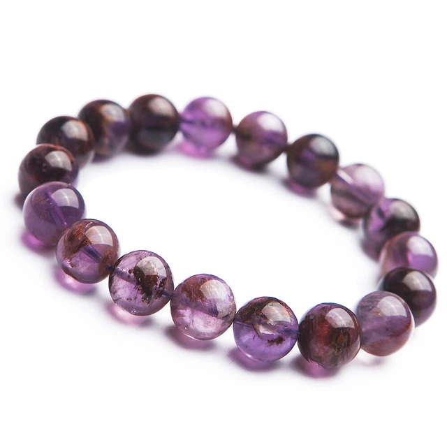 100% Natural Cacoxenite Purple Phantom Gemstone Round Beads Bracelet 11mm AAAA