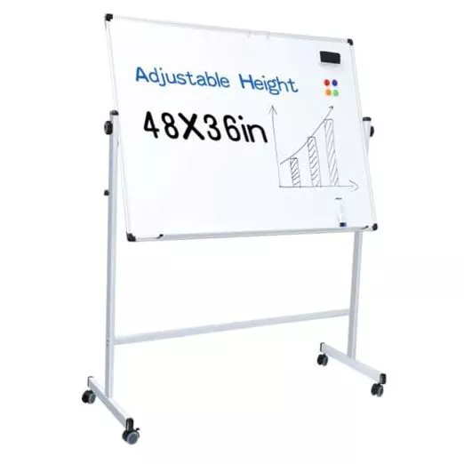 48”x 36”Double Sided Rolling Whiteboard, Reversible Magnetic Dry Erase Board