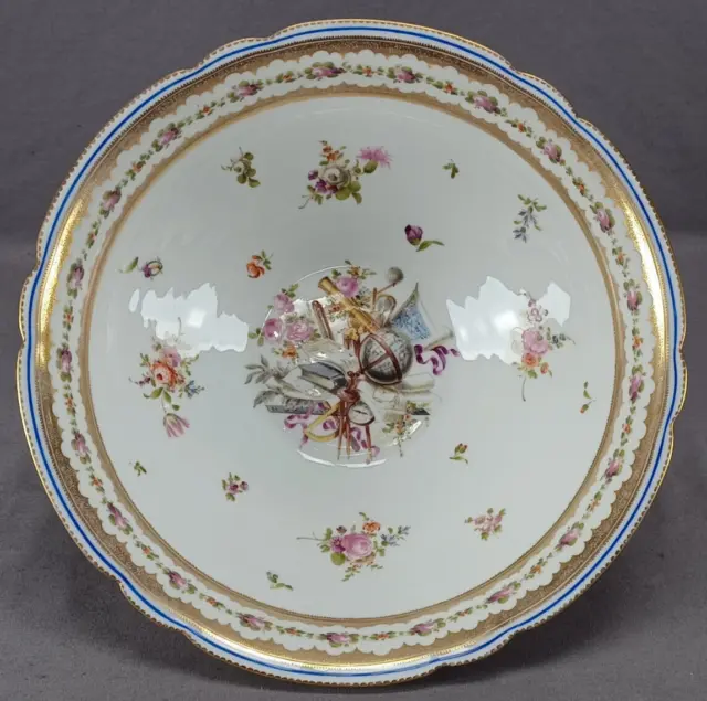 Dresden Nyon Style Hand Painted Musical Instruments Pink Roses & Gold Large Bowl