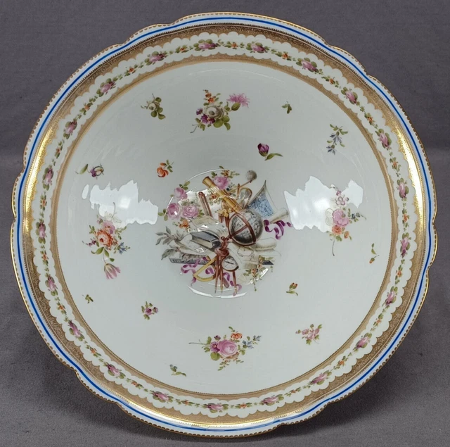 Dresden Nyon Style Hand Painted Musical Instruments Pink Roses & Gold Large Bowl