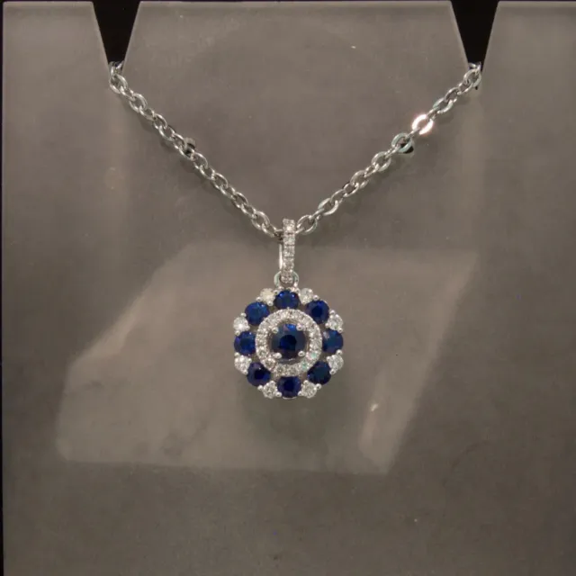 2Ct Round Lab-Created Sapphire Cluster Pendant 14K White Gold Plated Free Chain