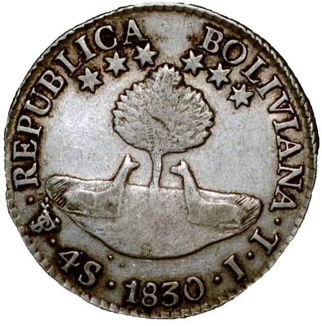 4 Sol 1830 Bolivia Simon Bolivar JL PTS Potosi Mint Silver