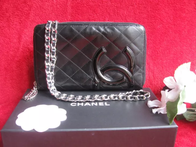 AUTHENTIC CHANEL BLACK Lambskin Leather Cambon Bag Clutch $450.00 - PicClick