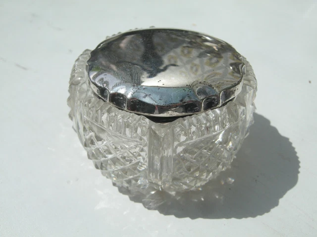 Birmingham 1914 Sterling Silver Mounted & Cut Glass Vanity Storage Jar / Box