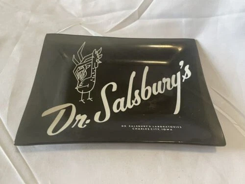 Vtg DR. SAULSBURY’S LABORATORIES Charles City IA Glass Dish Poultry ADVERTISING