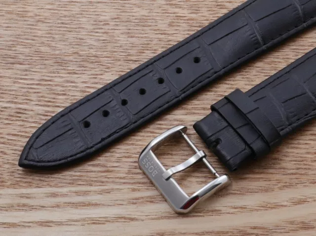 Leather Strap for HUGO BOSS Watch Black Genuine Band HB Buckle Clasp 22 24mm