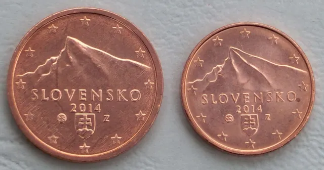 1+2 Cent Kursmünzen Slowakei 2014 unz