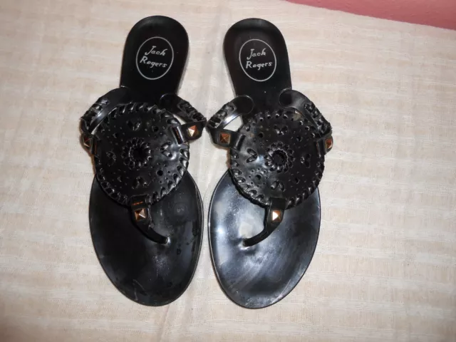 Jack Rogers Black Georgica Jelly Thong Sandals Size 7