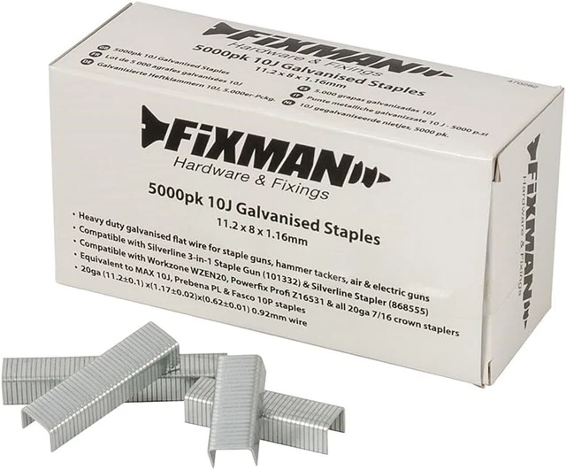 Fixman 470282 10J verzinkte Heftklammern 5000pk 11,2 x 8 x 1,17 mm