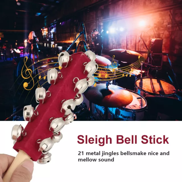 Sleigh Bells Stick Wooden Hand Held with 21 Metal Jingles Ball Percussion Kit 2