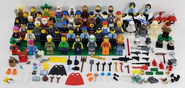54 Lego figures + Accessories - Weapons Tools $ Dog Cops & More star wars Marvel