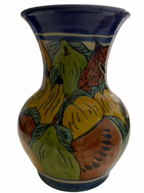 VTG Mexican Talavera Vase Handpainted Pottery Folk Art Signed Fruit