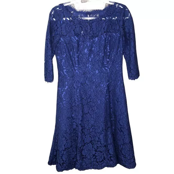 Eliza J Blue 3/4 Sleeve Lace Dress Sz 2