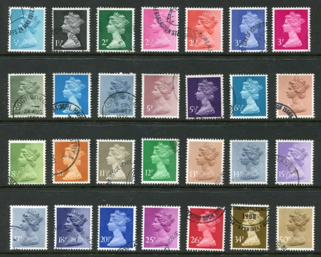 GB Machins - 28 different stamps from ½p to 50p SG X841-X984 Used =EF342