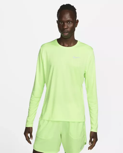 Nike Men Dri-Fit Running Miler Ghost Green Long Sleeve UPF 40+ L, XL