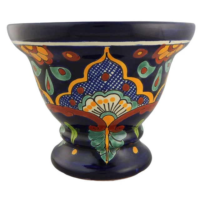 Mexican Ceramic Footed Planter Pot Garden Hand painted Talavera # 06