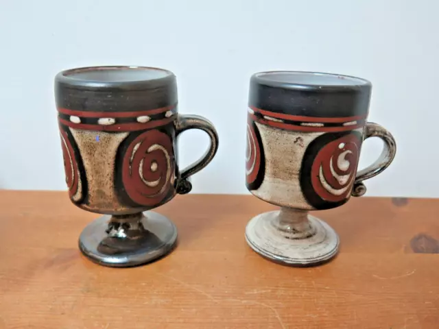 x2 Vintage Briglin Studio Pottery Art Swirl Ceramic Cups Mugs Mid-Century Style