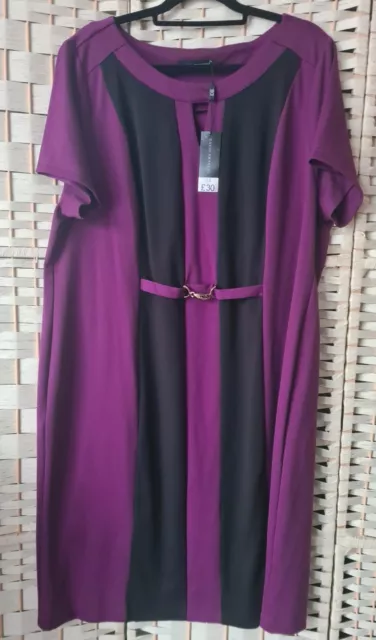 PLUS SIZE 24 DAVID EMANUEL at BONMARCHE purple black illusion panel midi dress 26.00 PicClick UK